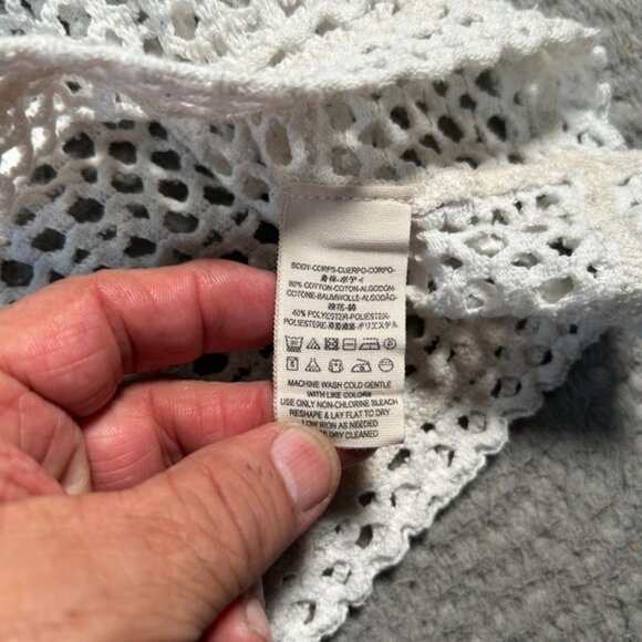 Free People Womens Top XS White Fish Net Sheer Coastal Boho Long Sleeve - Picture 6 of 9